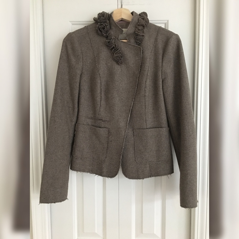 BANANA REPUBLIC Brown Tweed Raw Hem Wool Jacket S